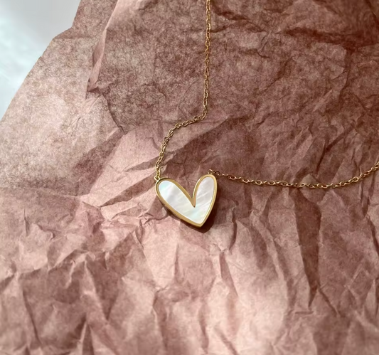 Gold Stainless Steel Shell Heart Pendant Necklace