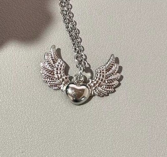 Vintage Heart & Angel Wing Pendant Necklace
