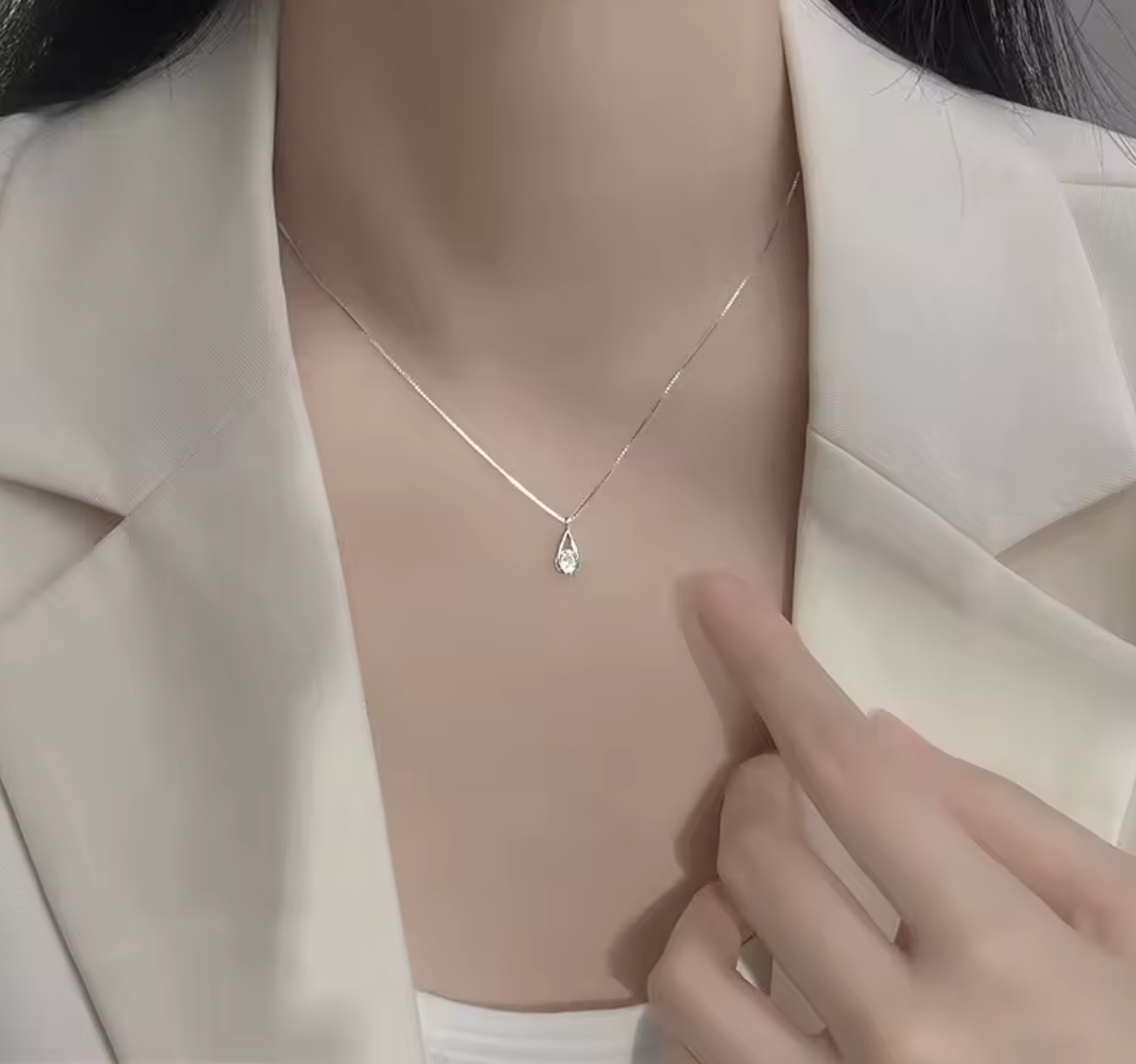 925 Sterling Silver Zircon Water Droplet Necklace