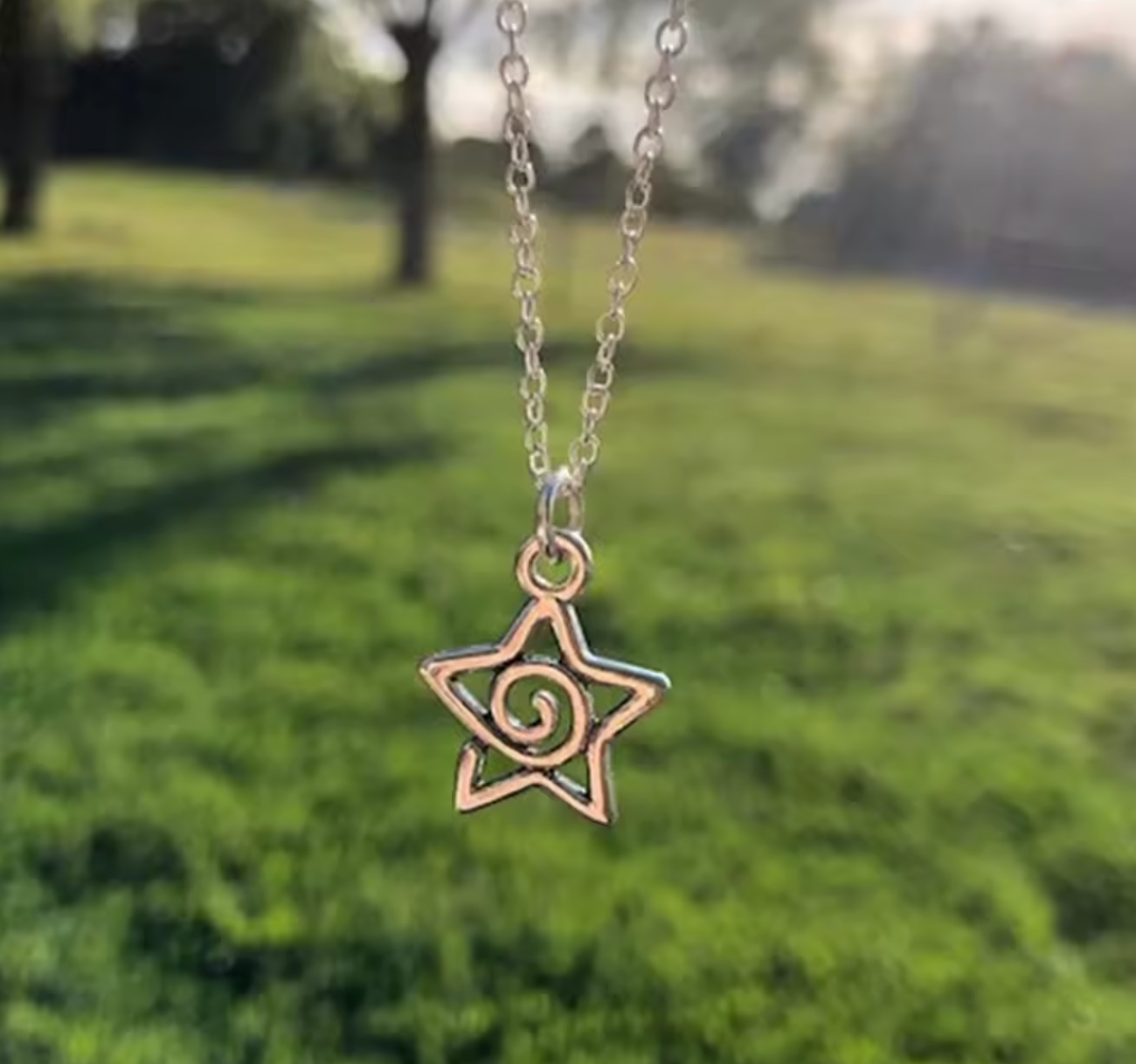 Y2K Silver Whirlpool Star Pendant Necklace