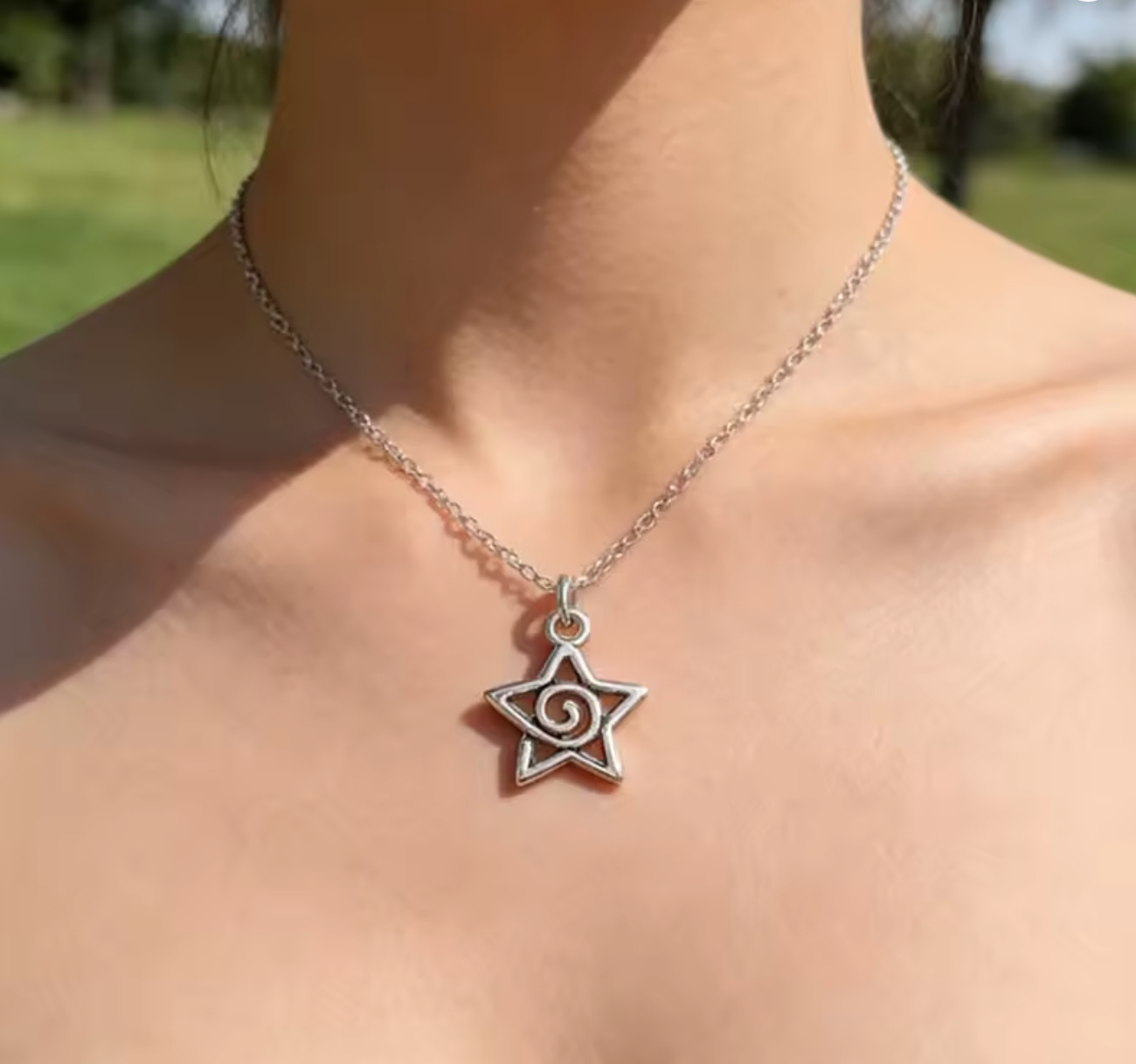 Y2K Silver Whirlpool Star Pendant Necklace