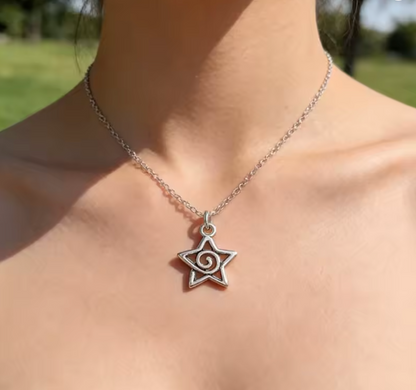 Y2K Silver Whirlpool Star Pendant Necklace