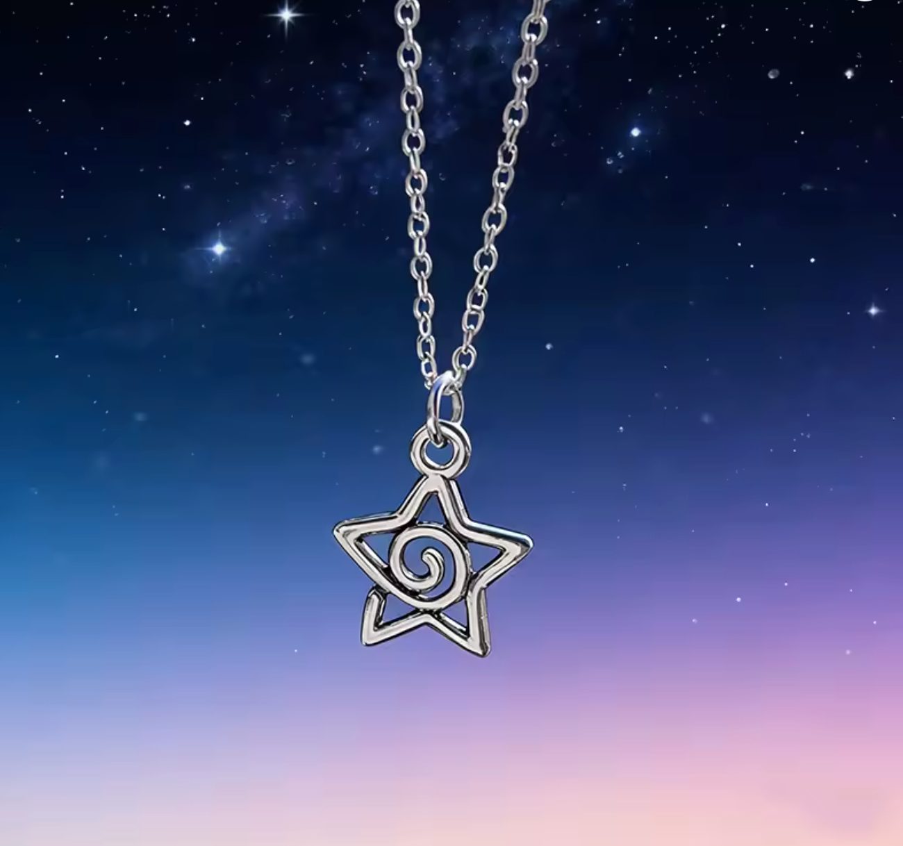Y2K Silver Whirlpool Star Pendant Necklace