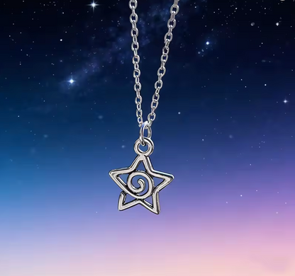 Y2K Silver Whirlpool Star Pendant Necklace