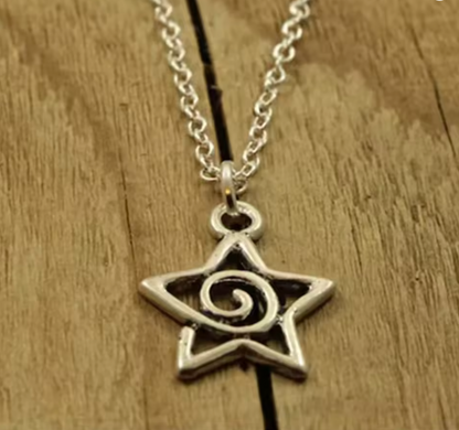 Y2K Silver Whirlpool Star Pendant Necklace