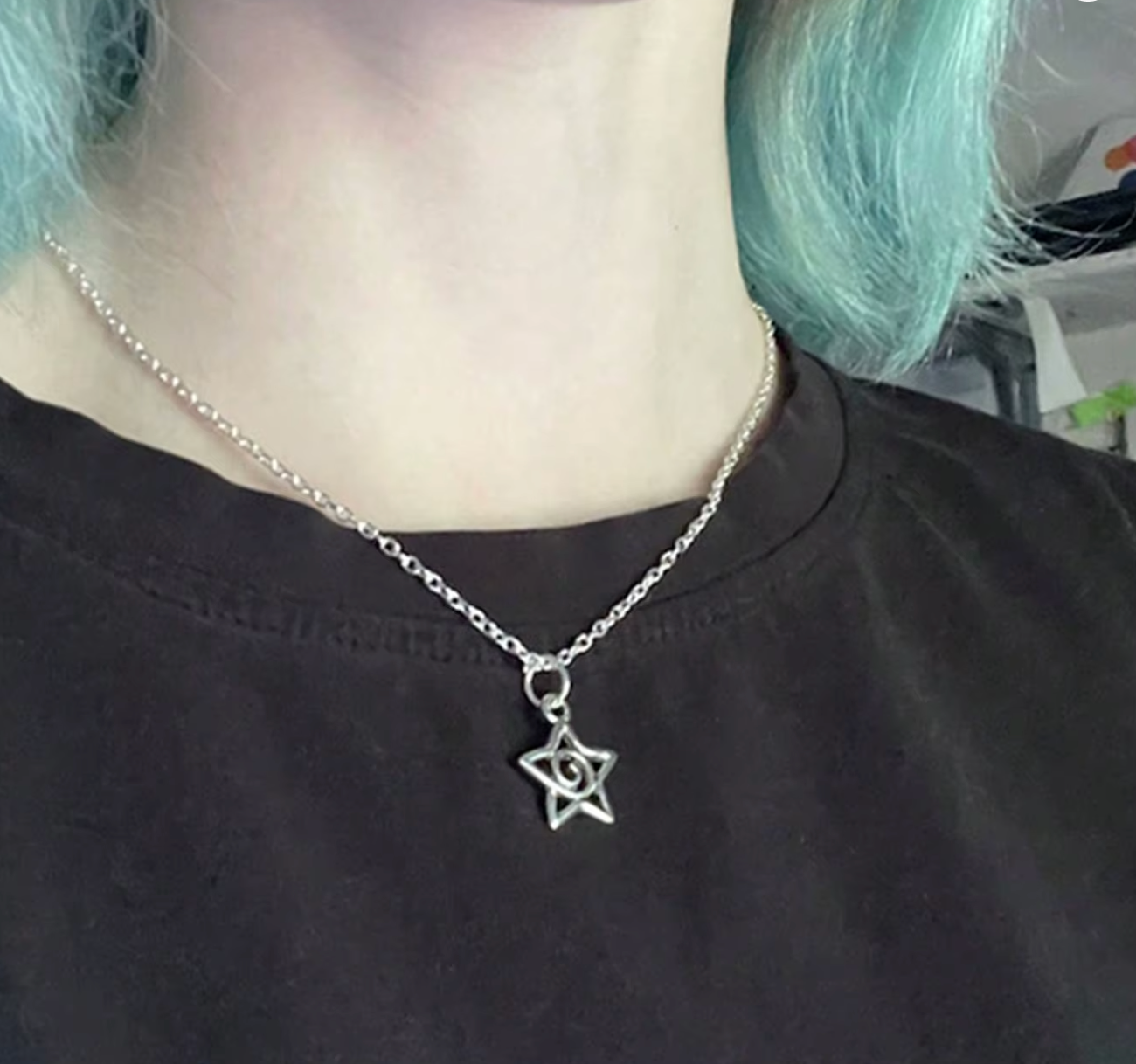 Y2K Silver Whirlpool Star Pendant Necklace