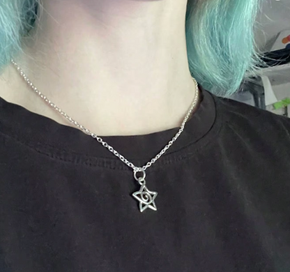 Y2K Silver Whirlpool Star Pendant Necklace