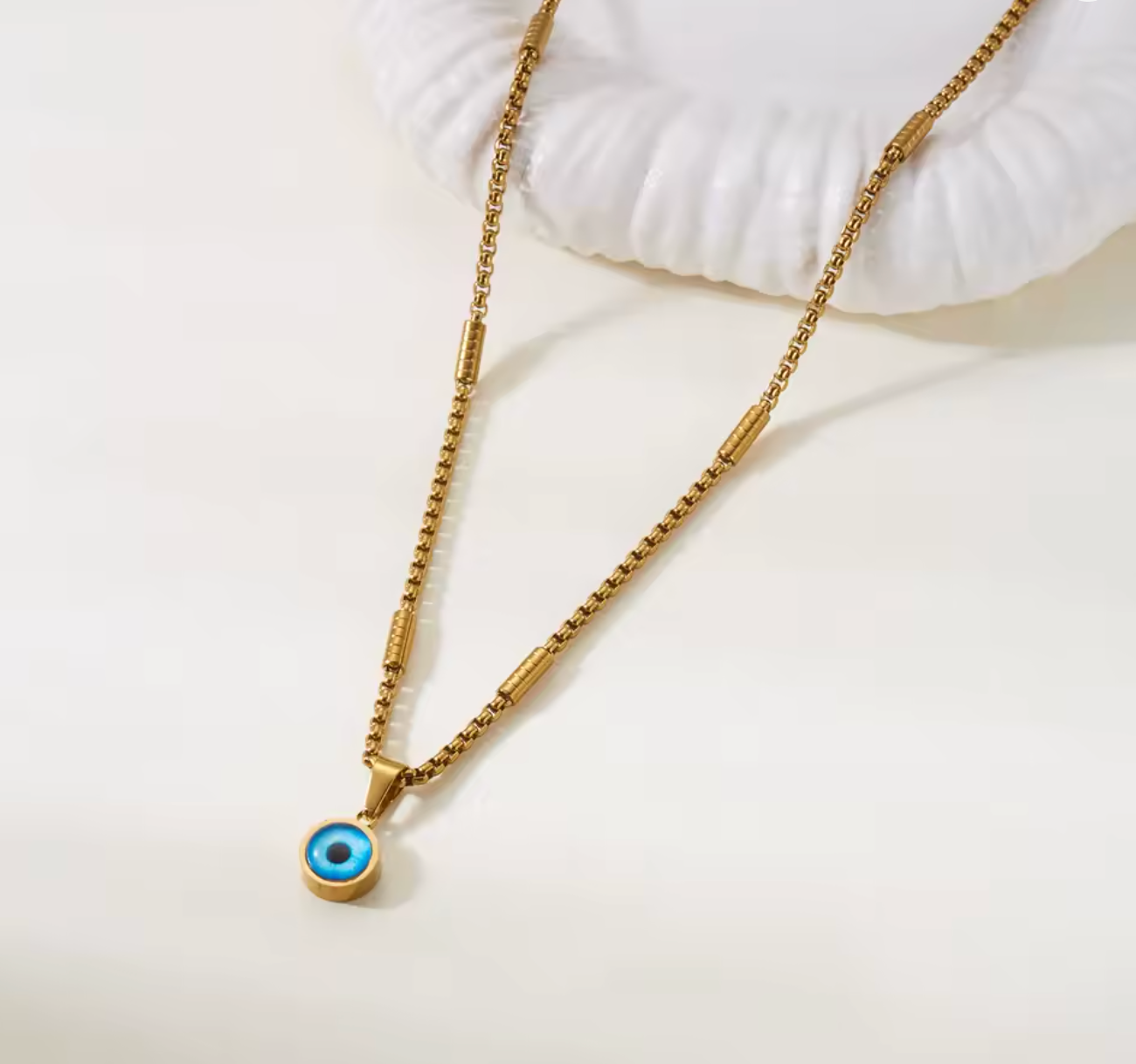 Stainless Steel Blue Evil Eye Pendant Necklace