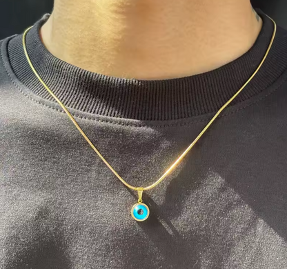 Stainless Steel Blue Evil Eye Pendant Necklace