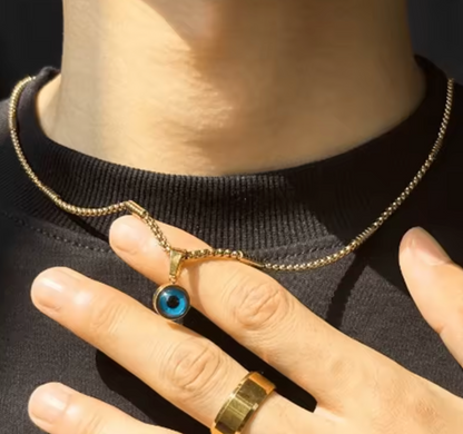 Stainless Steel Blue Evil Eye Pendant Necklace