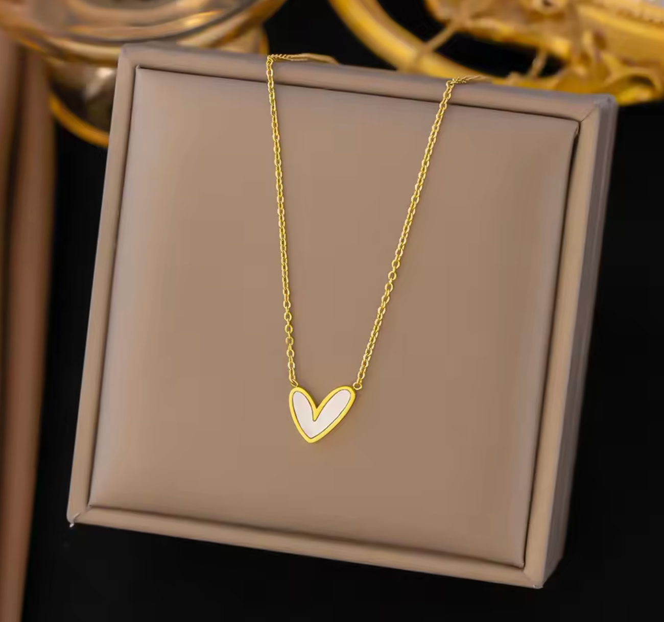 Gold Stainless Steel Shell Heart Pendant Necklace