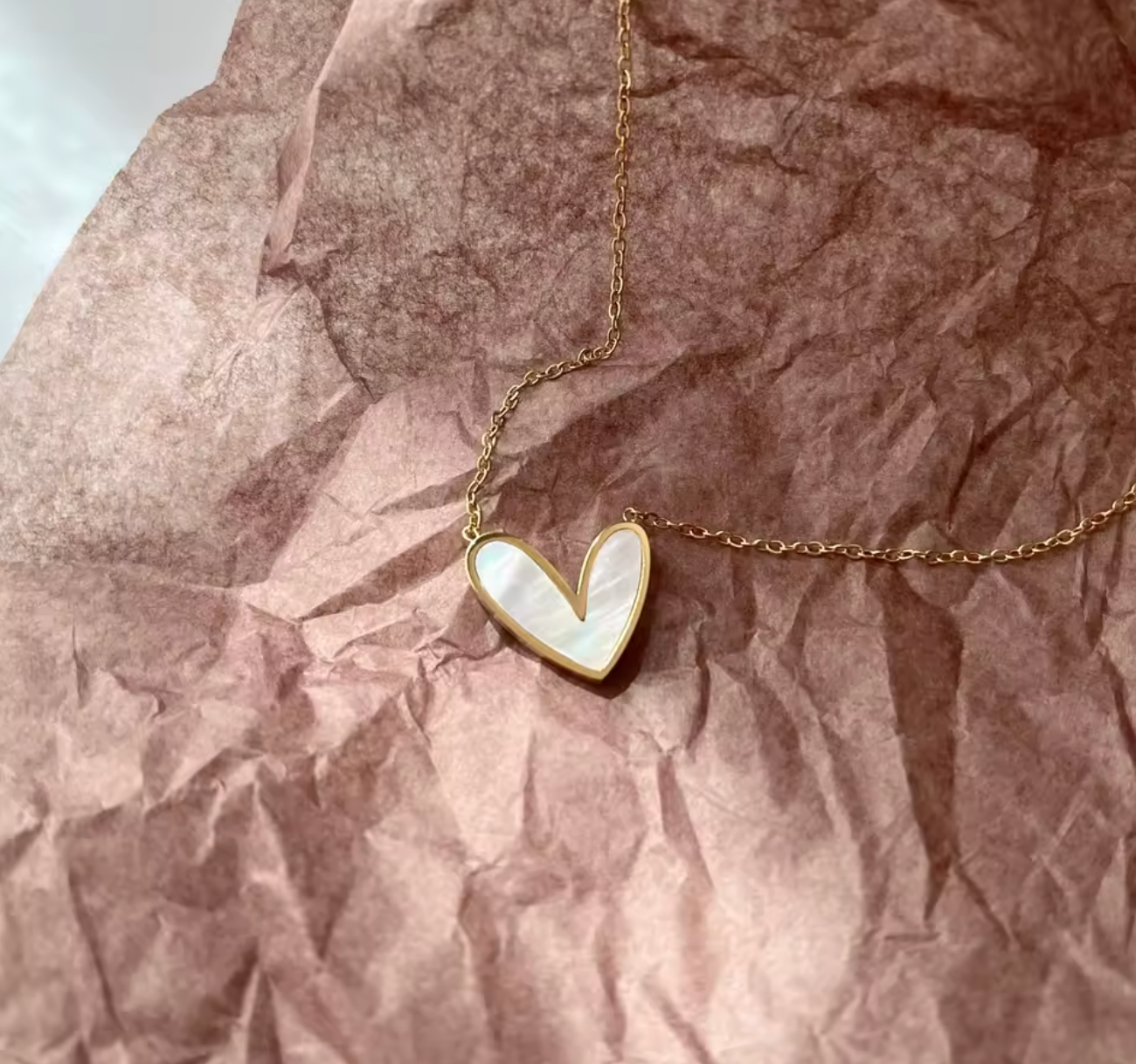 Gold Stainless Steel Shell Heart Pendant Necklace