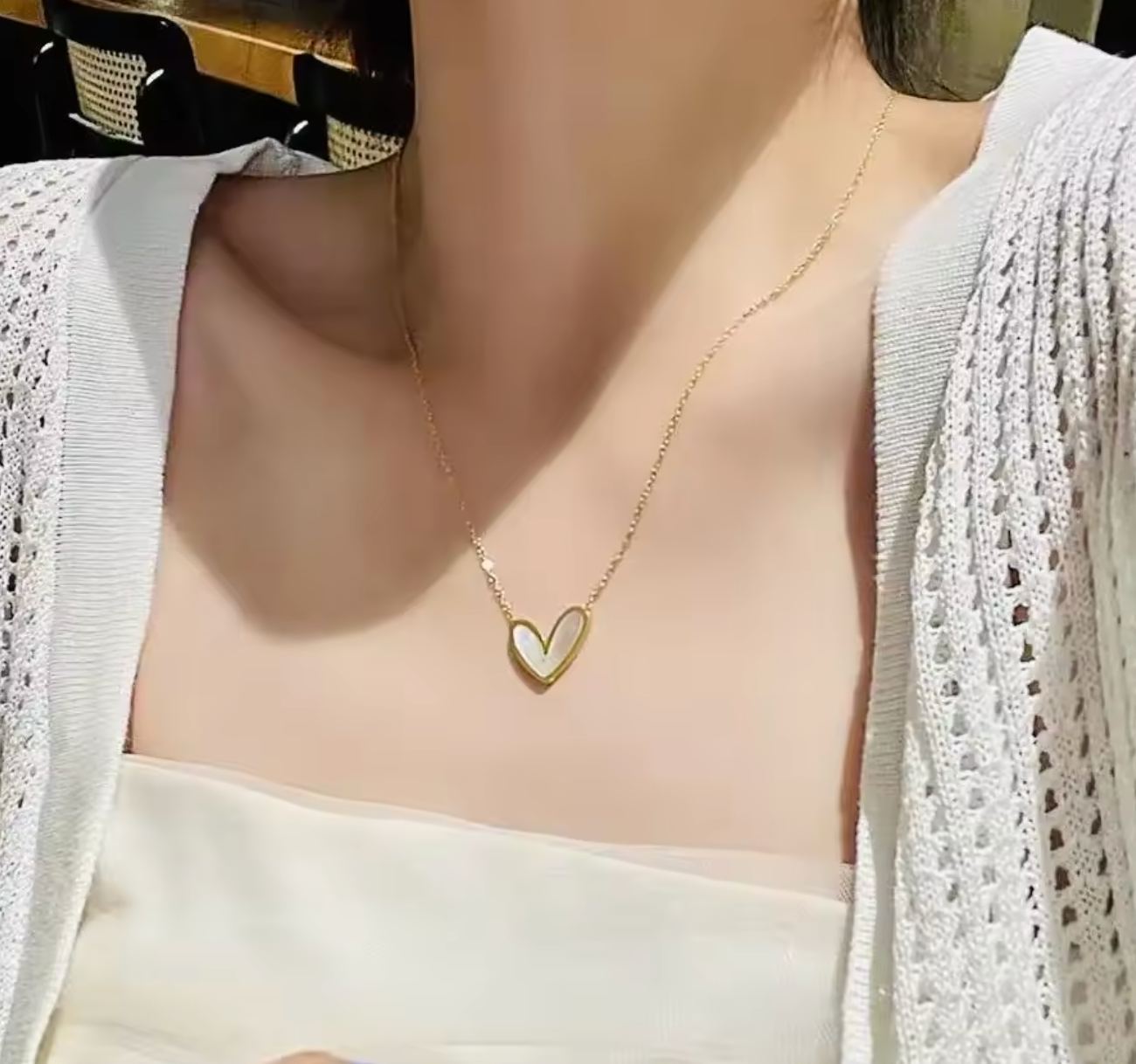 Gold Stainless Steel Shell Heart Pendant Necklace