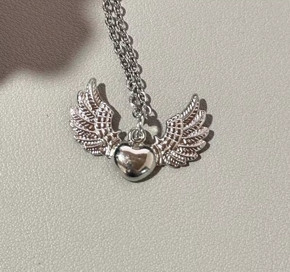 Vintage Heart & Angel Wing Pendant Necklace