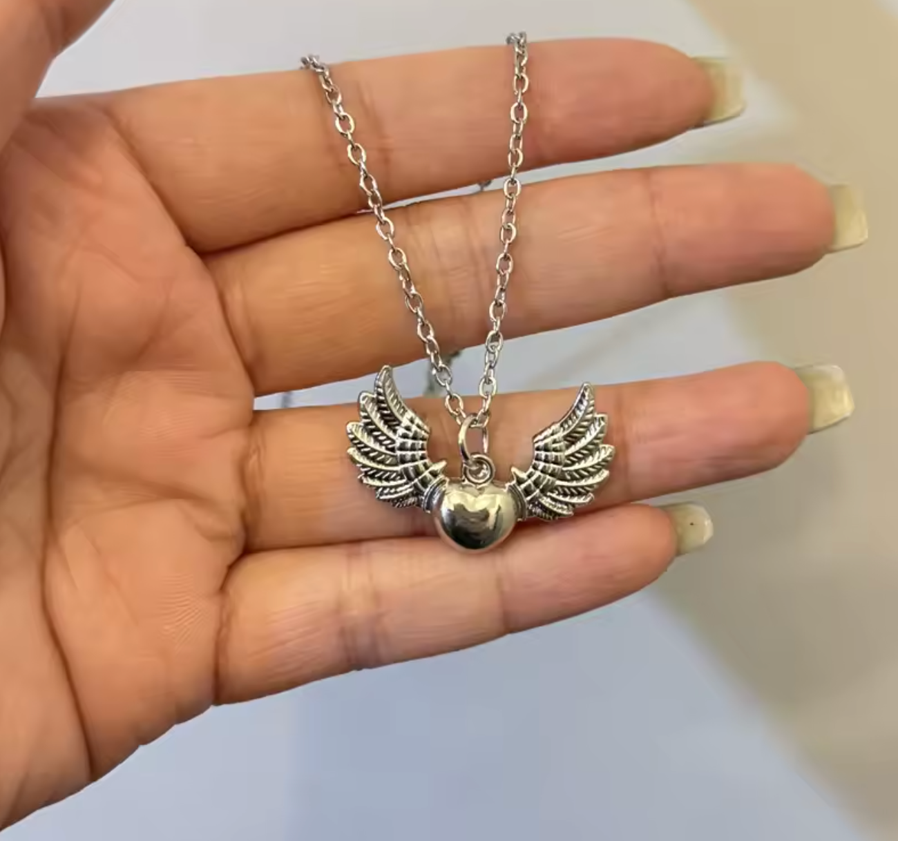 Vintage Heart & Angel Wing Pendant Necklace