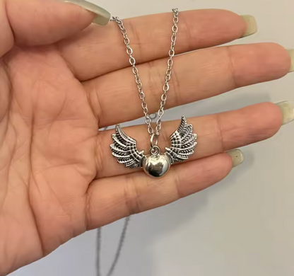 Vintage Heart & Angel Wing Pendant Necklace