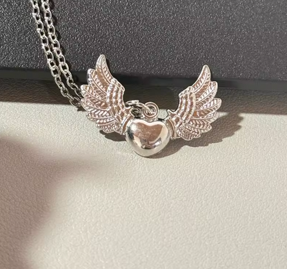 Vintage Heart & Angel Wing Pendant Necklace