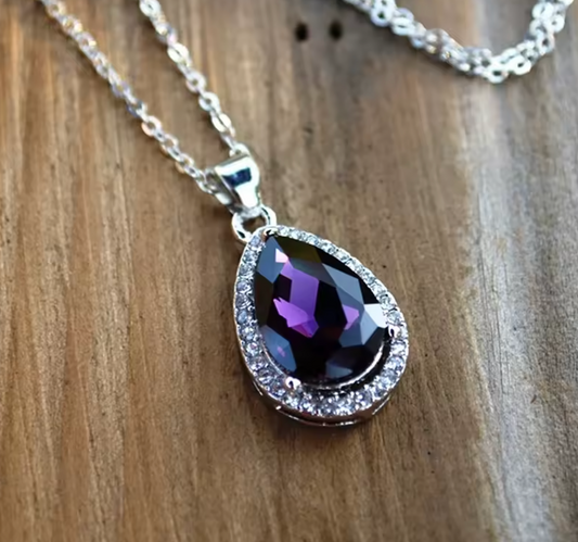 Huitan Purple CZ Waterdrop Pendant Necklace