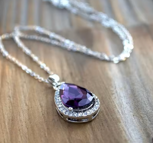 Huitan Purple CZ Waterdrop Pendant Necklace