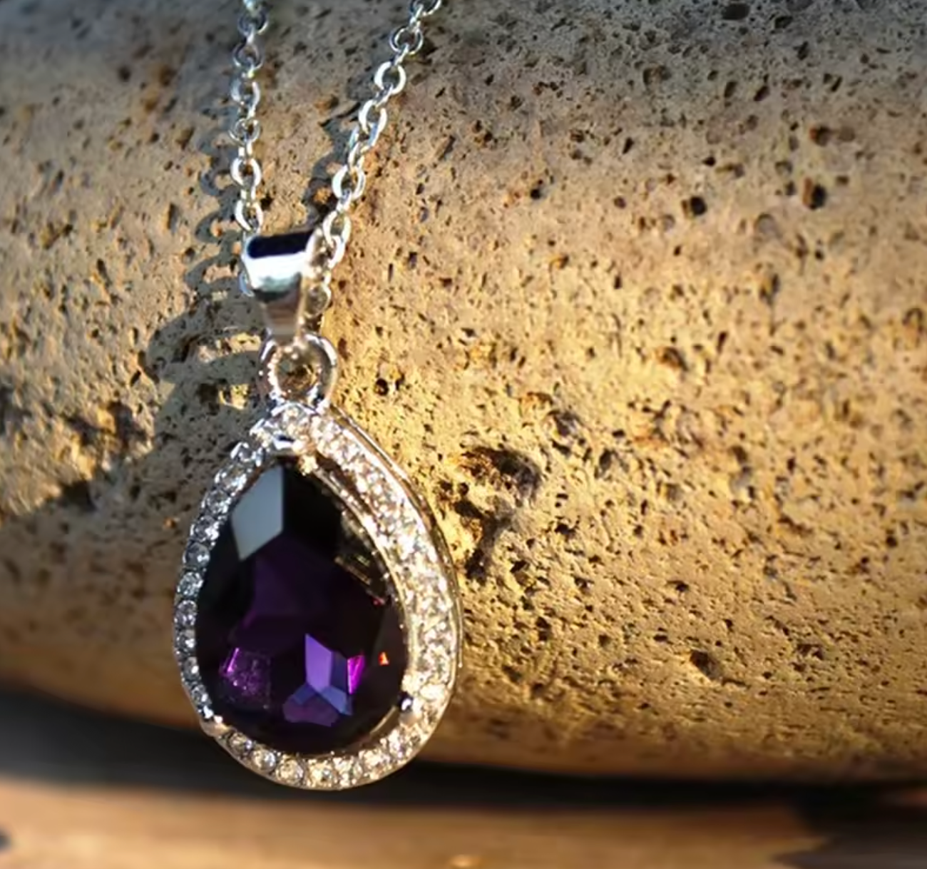 Huitan Purple CZ Waterdrop Pendant Necklace