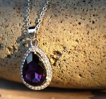 Huitan Purple CZ Waterdrop Pendant Necklace
