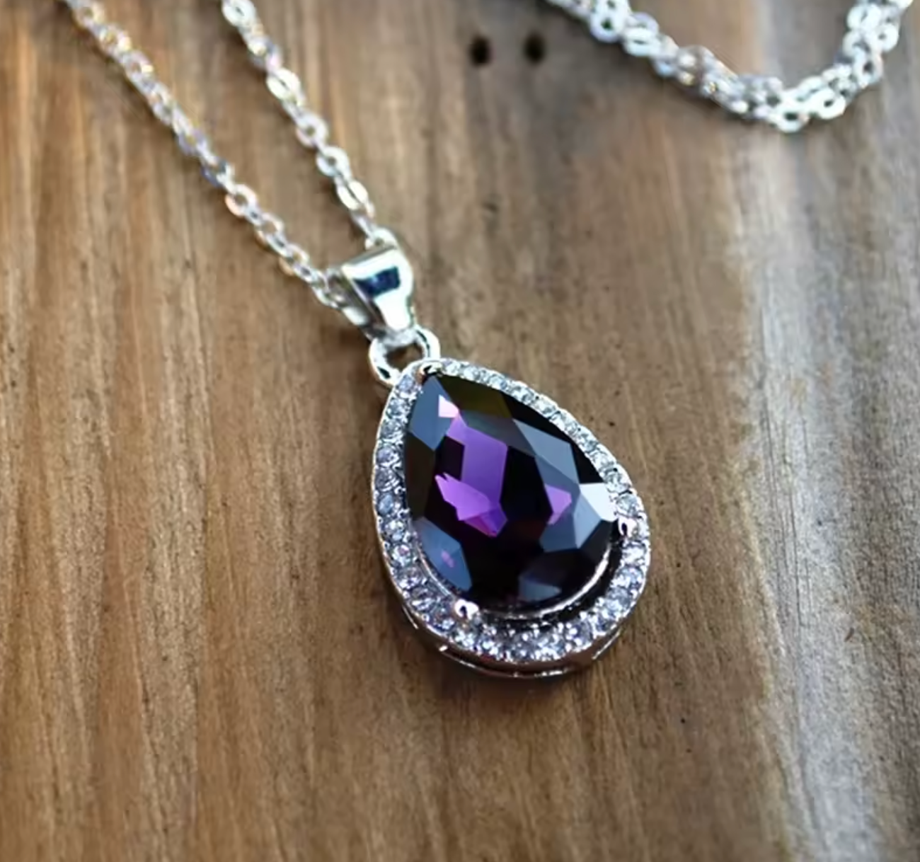 Huitan Purple CZ Waterdrop Pendant Necklace