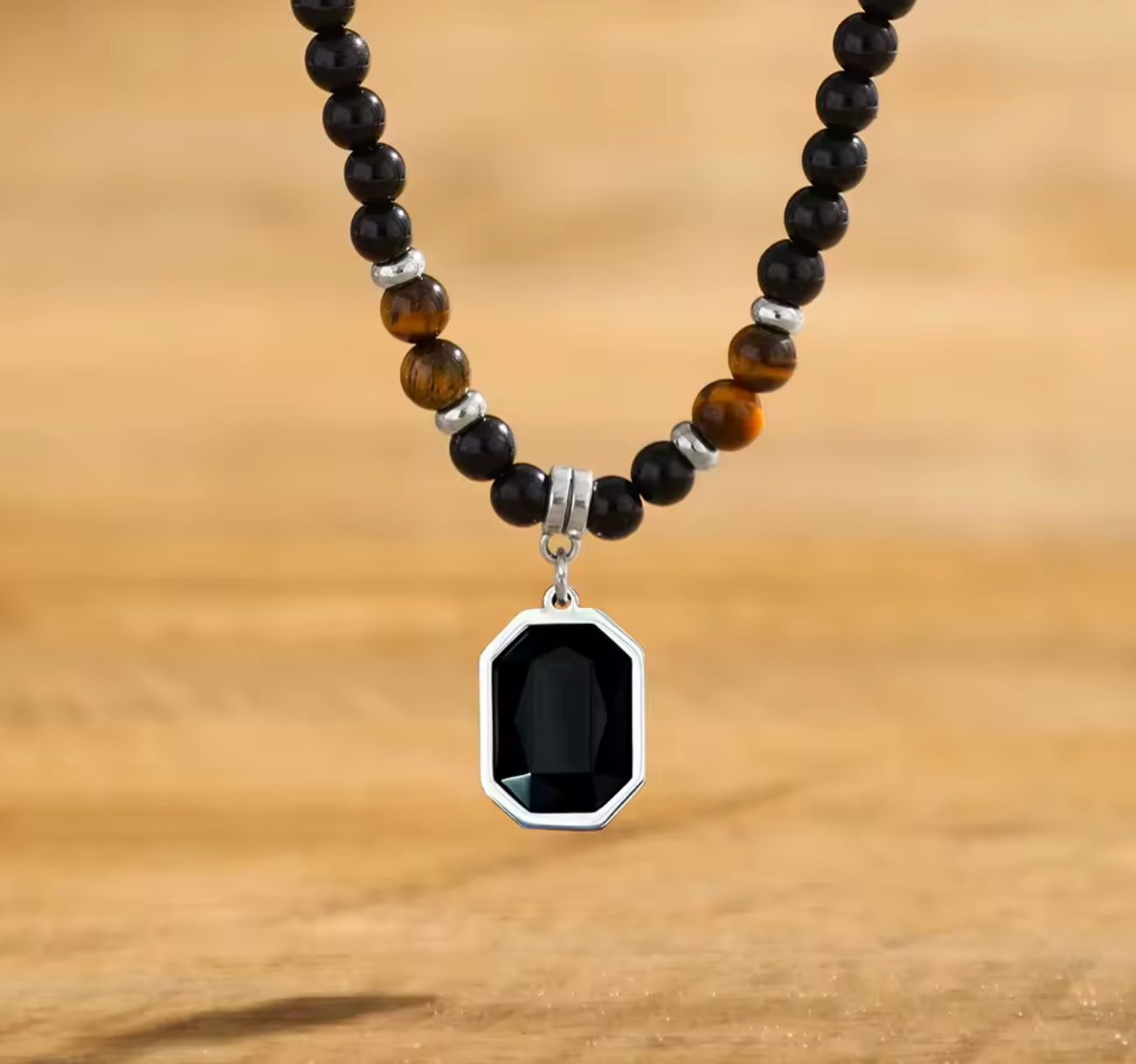 Tiger Eye Bead Rosary Necklace for Men