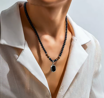 Tiger Eye Bead Rosary Necklace for Men
