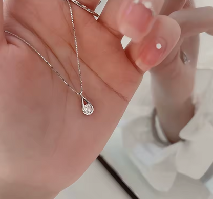 925 Sterling Silver Zircon Water Droplet Necklace