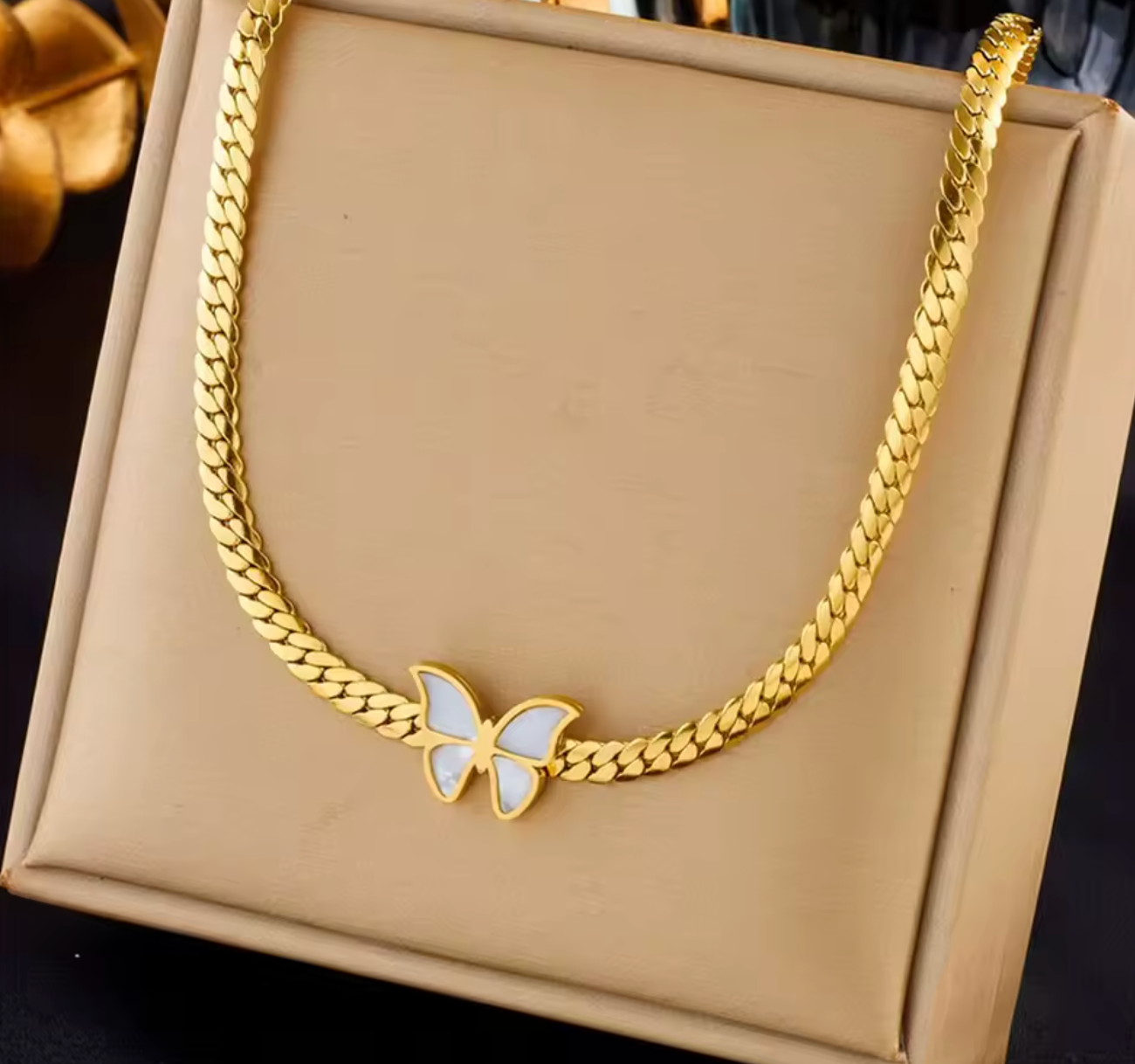 Gold Plated White Shell Butterfly Necklace