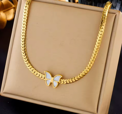 Gold Plated White Shell Butterfly Necklace