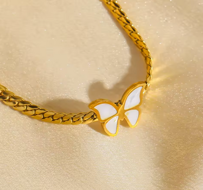 Gold Plated White Shell Butterfly Necklace