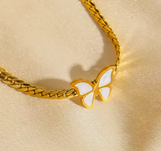 Gold Plated White Shell Butterfly Necklace