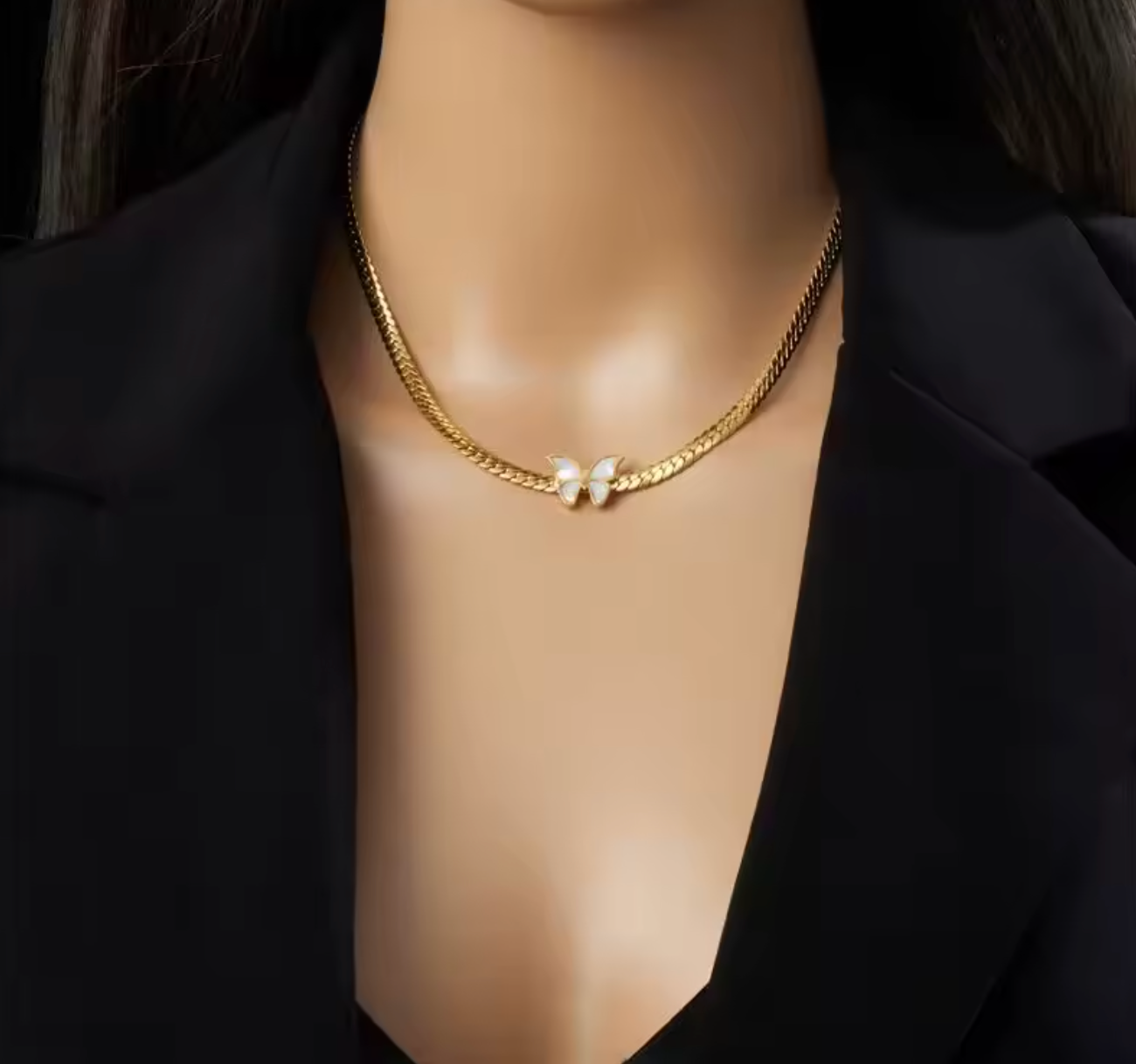 Gold Plated White Shell Butterfly Necklace